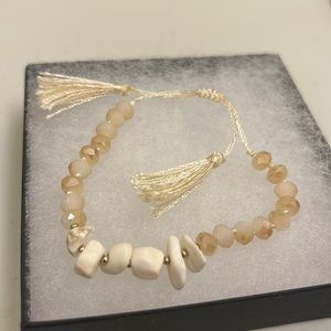 Off White Quartz Crystal Beads and Beads Double Tassel Pull String Bracelet-NWT